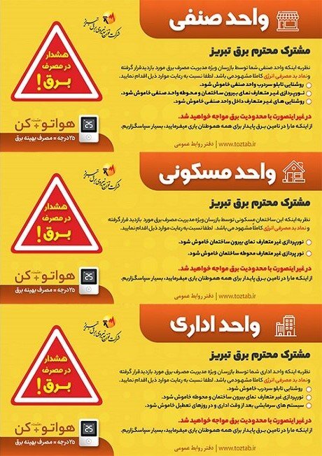 برچسب هشدار برای مشترکان بدمصرف برق در تبریز
