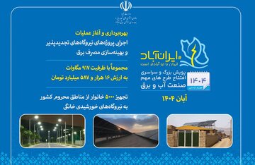 بهره برداری و عملیات اجرایی ۹۱۷ مگاوات پروژه نیروگاه‌های تجدیدپذیر و بهینه‌سازی مصرف برق آغاز شد